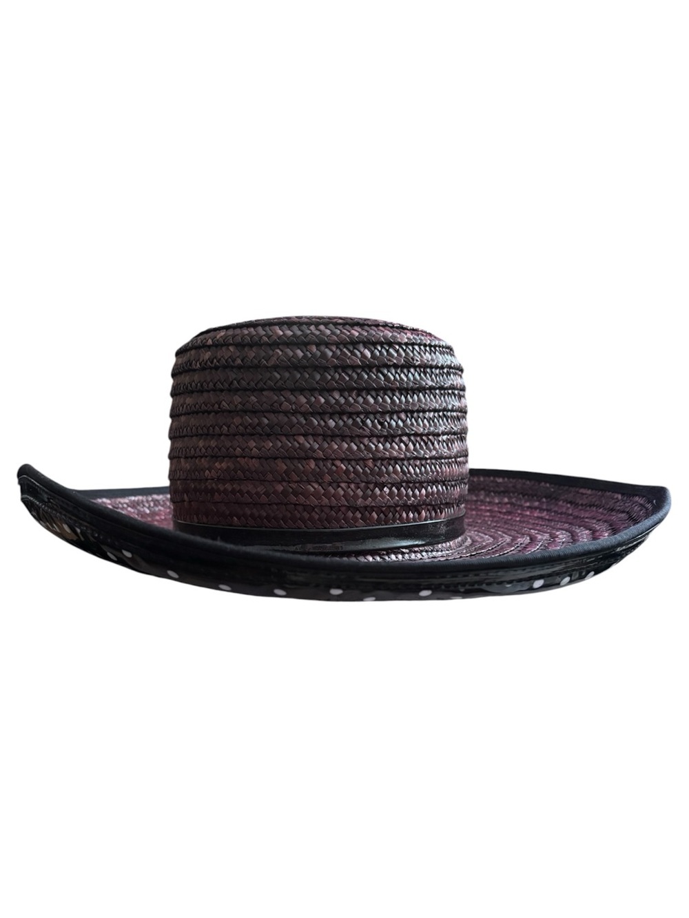 VTG Kokin New York Braided Wide-Brim Straw Hat in Black and Purple